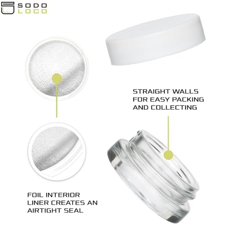 (90 Pack) 7ml Low Profile Thick Glass Jars with White Lids - Airtight Containers for Oil, Lip Balm, Wax, Cosmetics