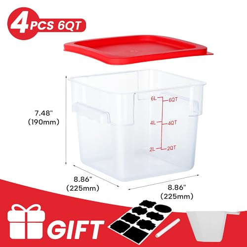 6 Qt Square Food Storage Containers with Lids - Clear, Space-Saving Set (4 Pack, Variation: 6.0 Quarts Square)