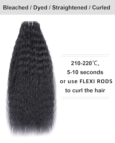Kerriana Kinky Straight Clip-In Hair Extensions 18 Inch Natural Black - Yaki Texture, 8pcs 110g