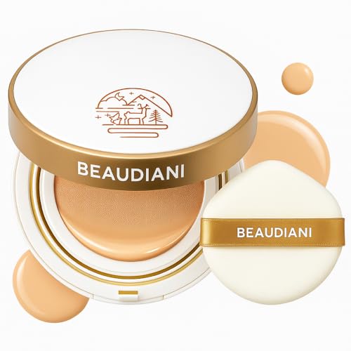 BEAUDIANI Mesh Glow Cushion Foundation #1 Light Natural Daily - Korean Dewy Makeup Compact with Puff