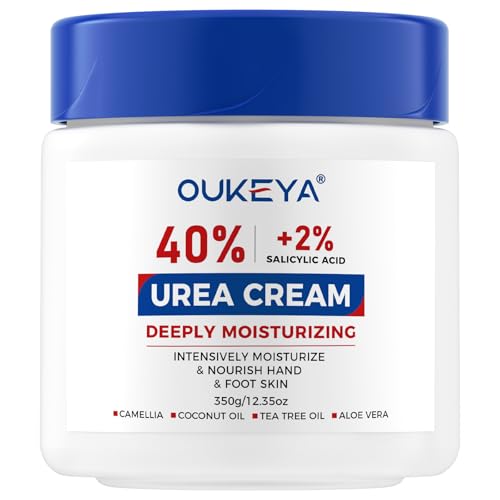 OUKEYA Urea Cream Intensive Foot, Hand & Body Cream for Very Dry, Cracked, Rough Skin on Heels, Knees & Elbows (12.35 Ounce)