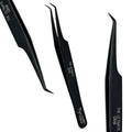 45 Degree Volume Fiber Tip Lash Tweezer ? The Ultimate Grab, Professional Eyelash Extension Tweezers, Precision Fan Making, Plain Grip (Black)
