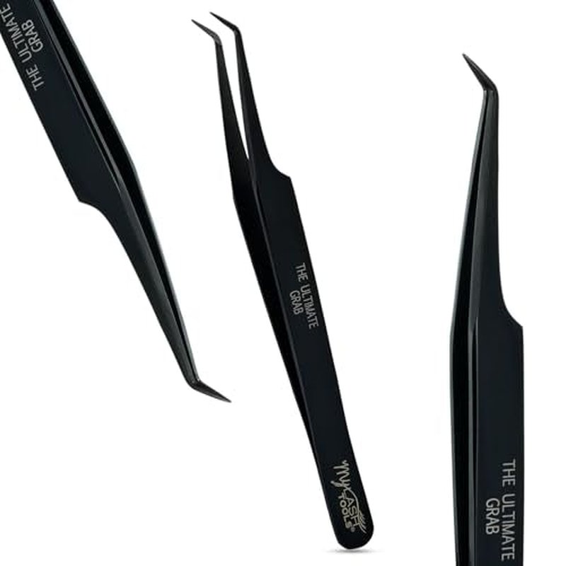 45 Degree Volume Fiber Tip Lash Tweezer ? The Ultimate Grab, Professional Eyelash Extension Tweezers, Precision Fan Making, Plain Grip (Black)