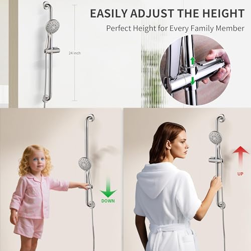 Brushed Nickel Shower Slide Bar Set with Handheld Head & 69-Inch Hose - ADA Compliant