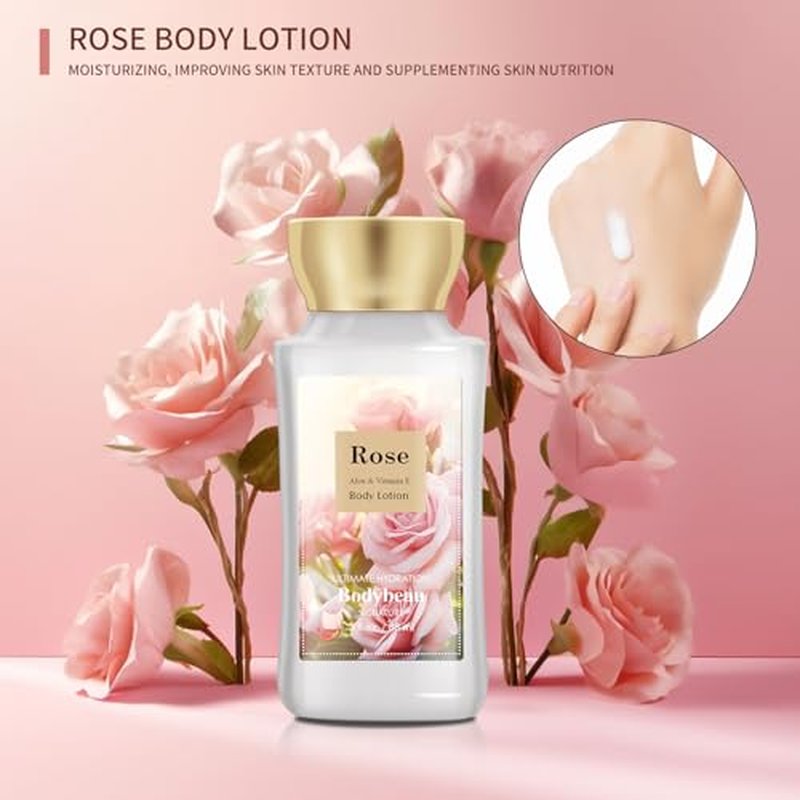 Bath and Body Gift Set for Women and Girls,Rose 3PCS Set - Shower Gel,Body Lotion,Body Mist,Personal Portable Body Care Travel Set,Home Spa Set for Birthday Mother's Day Gifts for Her