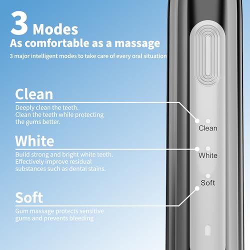 ORAFLIPP Black Electric Toothbrush with 3 Modes, 2-Minute Timer & 8 Replacements