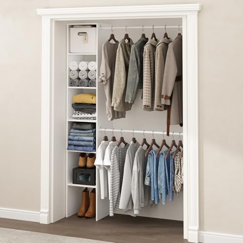 Furinno FANO Closet Organizer with 5-Tier Shelves and 2 Hanging Bars - White / 2-Hanging-Bar
