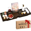 Bambüsi Brown Bamboo Expandable Bathtub Tray with Wine Holder & Book Stand