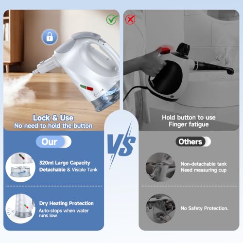 White Steam Mop & Detachable Handheld Steam Cleaner - Versatile Multi-Surface Cleaning