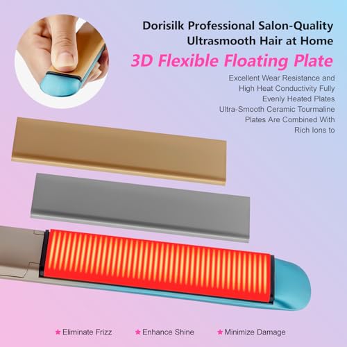 DORISILK 1 Inch Colorful Ceramic Flat Iron 450°F Hair Straightener & Curler 2-in-1