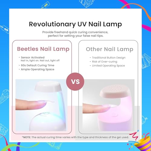 Beetles Gel Nail Kit Short Almond Gift Spree, with Dehydrator and Primer, 576Pcs Half Matte Etch-X Gel Nail Tips Solid Nail Glue Mini Lamp Acrylic Tips Easy DIY Extension Set Gift for Women
