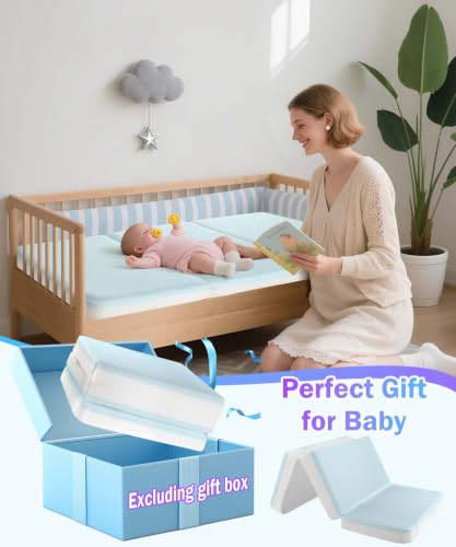 3 Inch Trifold Crib Mattress 52x27.5 inches for Baby, Portable & Waterproof