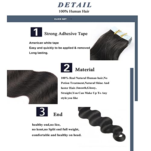 Smartinnov 18 Inch Black Body Wave Tape-In Hair Extensions 50g - #1B-BW