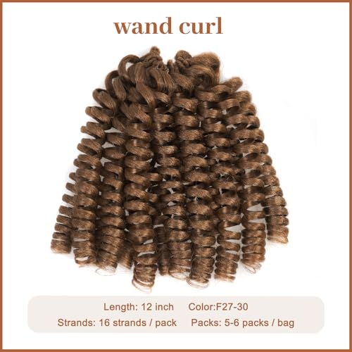 Toyotress 12 Inch Wand Curl Crochet Hair 6 Packs F30/27 Chocolate Brown Jamaican Bounce