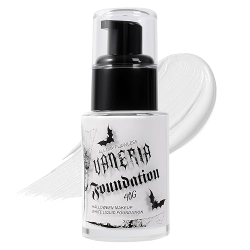 VANERIA White Foundation Liquid, Face Makeup Full Coverage Waterproof, Mixer Use or White Base for Goths, Vampires, Clowns. 30ML