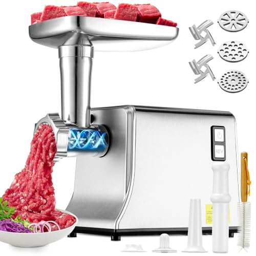 Electric Meat Grinder 3500W with Silver Finish, 3-Second Fast Grinding