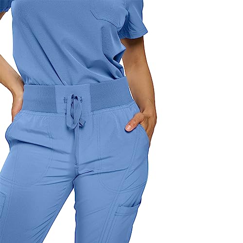 Monarch Uniforms Womens Ribbed Jogger Scrub Pants - Medium Petite Ceil Blue