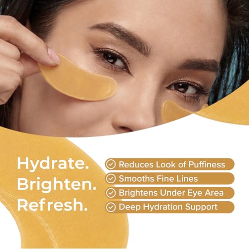 24K Gold Collagen Hydrogel Eye Patches - 60 Pads, Hydrating & Brightening (1 Pack of 60)