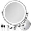8.5 Inch Rechargeable Wall Mounted Lighted Makeup Mirror, Double-Sided 1X/10X LED Magnifying Vanity Mirror with Lights, 3 Color Lights Touch Screen Dimmable 360¡ÆSwivel 18 Inch Extendable - Chrome