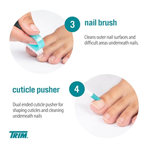 TRIM Pedicure Kit ? Everything You Need to Care for Your Feet ? Includes Toenail Clipper, Cuticle Pusher, Pumice Stone, Callus Remover, Contour Toe File, Nail Brush & Storage Pouch ? 6 (Pack of 4)