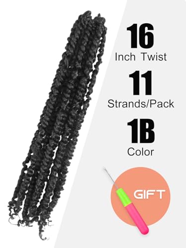 Passion Twist Hair 16 Inch Pre Twisted Crochet Braids - 8 Packs, 1B (Natural Black)