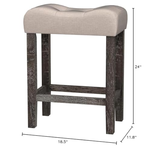 Counter Height Saddle Stool Set - Taupe Button Tufted Bar Stools, Set of 2