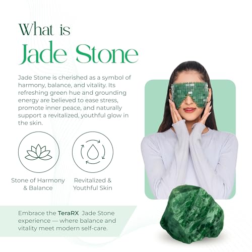 Jade Eye Mask for Facials - Beaded Jade Mask for Puffiness & Dark Circles - Adjustable Straps - Natural Stone Relief