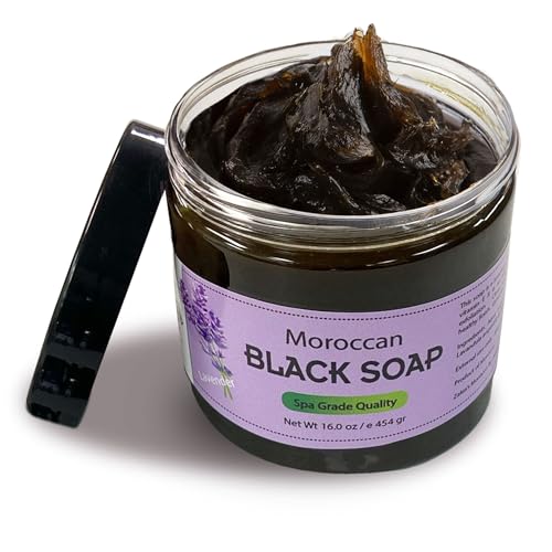 Lavender Moroccan Black Soap Body Scrub - Natural Exfoliating Beldi Olive Soap 16oz