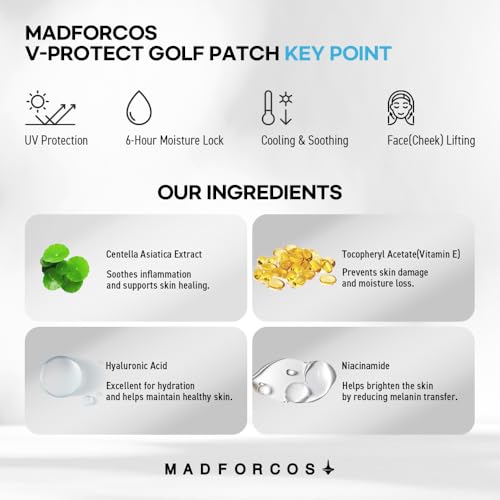 V-Protect Golf Sunscreen Patch for Golf & Outdoor Sports ? UV Protection, Hydrating & Cooling Face Patches | 10 Count (Small Size)