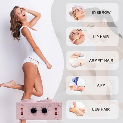 Pink Double Pots Wax Warmer for Hair Removal with Adjustable Temperature