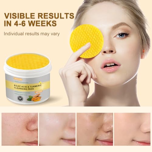 Turmeric Kojic Acid Cleansing Pads for Face Dark Spots - Hydrates & Plumps Skin- Sensitive Skin Friendly - Helps Balance Skin Oil and Water 50 PCS LXQ