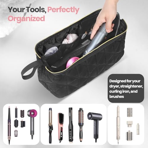 Hair Tools Travel Bag with Separate Heat Resistant Mat, Large Portable Organizer Bag for Women to Store Hair Dryers, Flat Irons, Curling Irons, Straighteners & Hair Accessories, Black