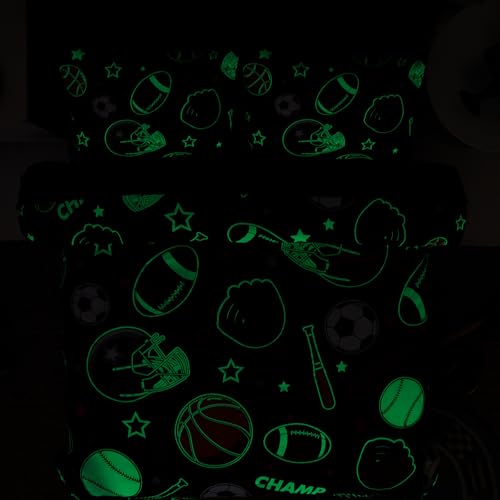 Wink Deer Full Size Ball Glow in the Dark Comforter Set for Boys, 7 Pieces, Sports Ball Pattern