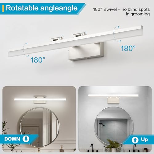 Brushed Nickel Retractable LED Vanity Lights - 32 Inch 5CCT Dimmable Bathroom Mirror Fixture