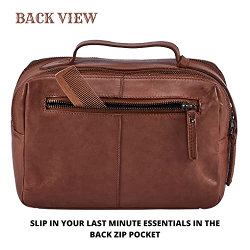 Real Leather Toiletry Bag Dopp Kit for Men Women Travel Shaving Pouch Organiser Double Compartment Cosmetic