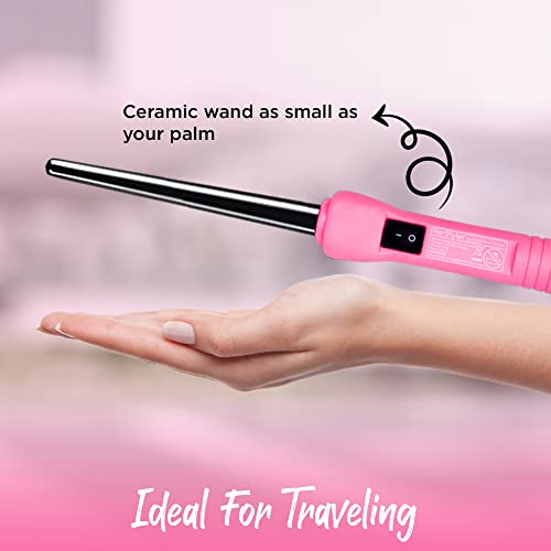 HerStyler Baby Curls Mini Curling Iron - 9-13mm Tapered Barrel - Pink - Travel Size