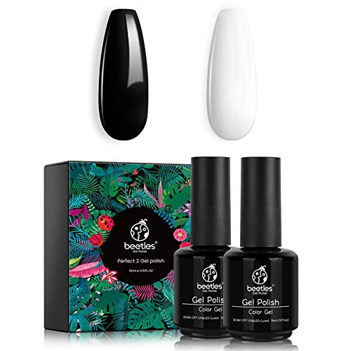 Beetles Chrome Nail Powder+2PCS 15ml Black White Color Gel Polish+2PCS 15ml No Wipe Base Top Coat