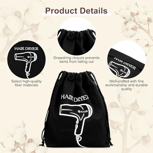 Hair Dryer Storage Bags Bulk 16 Pack Drawstring Pouches - Black