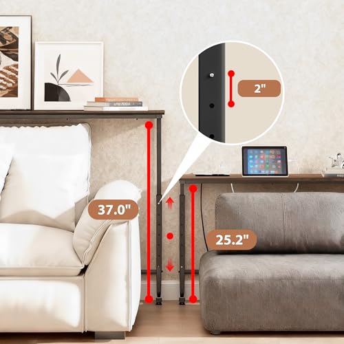 78-Inch Adjustable Height Behind Couch Table with Outlets - Rustic Brown