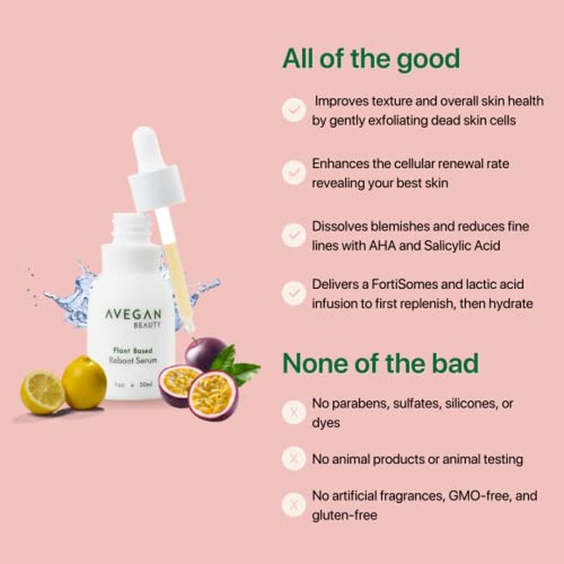 Ecco Bella Avegan Wellness Beauty Plant-Based Facial Serum for Glowing Skin ? Face Gentle Exfoliating Blemish Spot Treatment with Alpha & Beta Hydroxy Acid