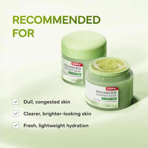 SAM'U PDRN Advanced Sleeping Mask for Purifying, Hydrating Korean Overnight Mask with Cica PDRN & Ceramide Bead for Bright Korean Glass Skin, Soothing Night Moisturizer 70mL / 2.36 fl. oz