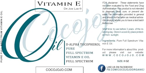 Vitamin E Oil 8oz - Pure, Full Spectrum, Skin & Hair Hydrating Oil by Cocojojo