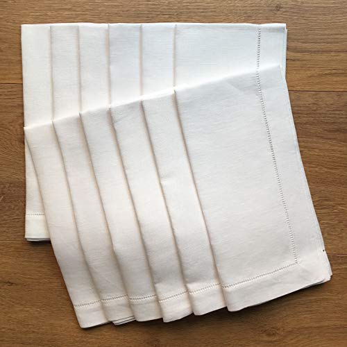 Set of 12 20x20 Inch Linen Dinner Napkins - Elegant Hemstitch, Eco-Friendly
