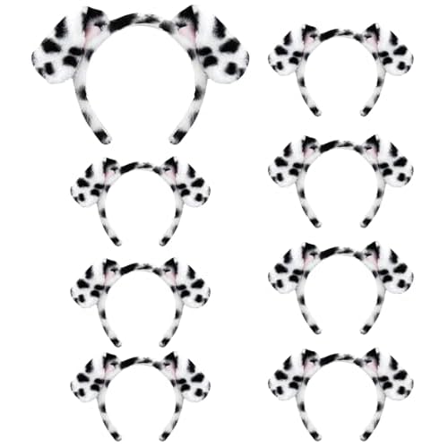 Beviliu Dalmatian Dog Ears Headband - 8 Pack Puppy Ear Hairband Fluffy Adult Dalmatian Costume for Halloween Dogs Party Cosplay Washing Makeup