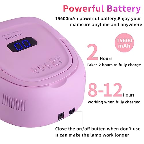 Ayshone 60W Rechargeable Cordless LED Gel Nail Lamp with Pink Handle, Auto Sensor, LCD, 4 Timer Settings