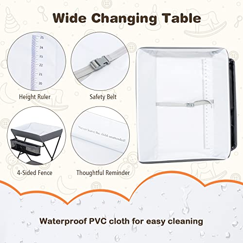 Portable Baby Changing Table with Storage & Safety Belt - Dark Gray