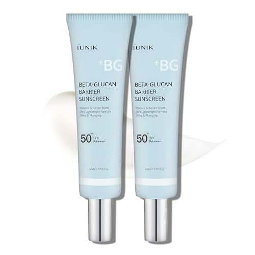 IUNIK Beta-Glucan Daily Sunscreen 2ea ? Water Barrier Moisture Matte No White Cast SPF 50+ PA++++ Vegan Lifting & Plumping Moisturizing Sun Cream for Dry Oily Sensitive Skin Korean Skincare