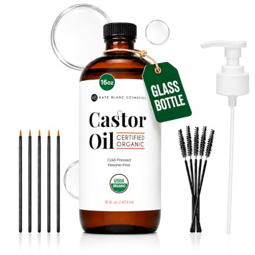 Organic Castor Oil 16oz for Hair, Brows & Skin - Cold Pressed, USDA Certified - Pack of 1