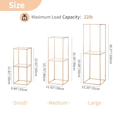 Gold Cylinder Pedestal Stands Set of 3 - 23.6, 31.5 & 39.4 Inches