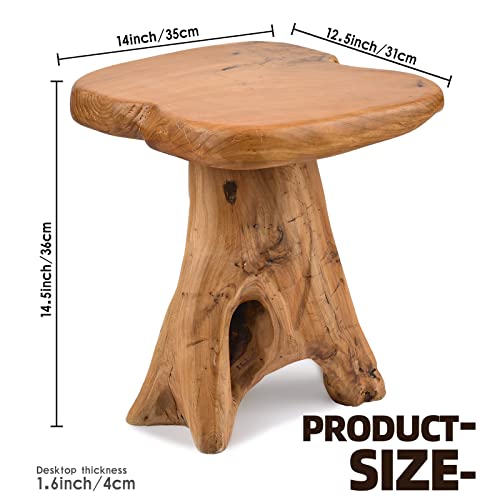 14-Inch Live Edge Wooden Side Table - Natural Recycled Cedar Plant Stand for Garden & Indoor Use